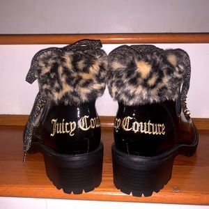 Juicy Couture Black Patent Boots With Fur Cuff.